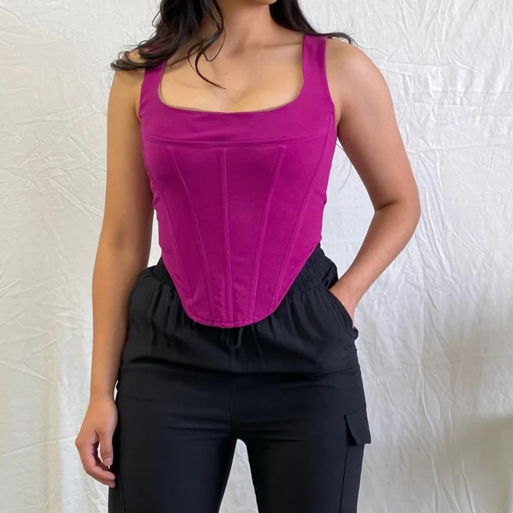 Miaou Fuchsia Structured Corset Tank Top